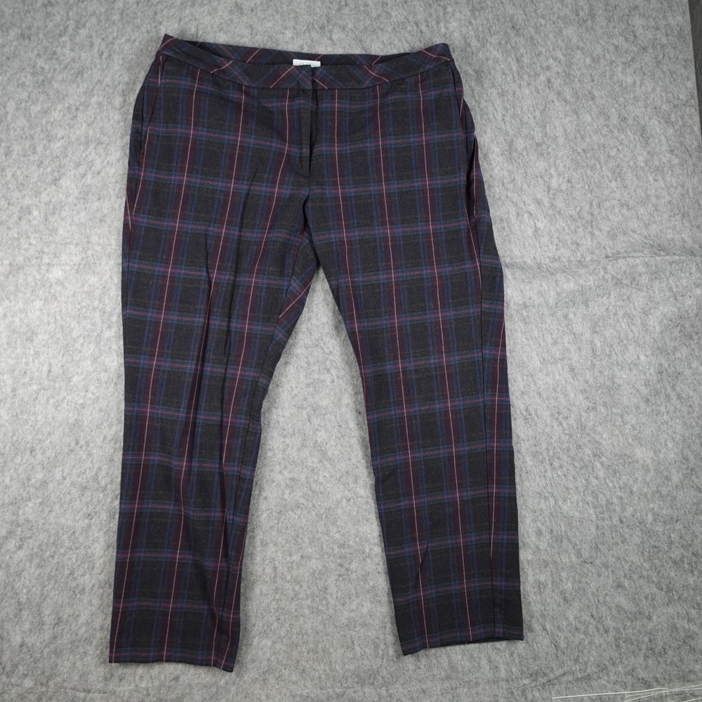 J Jill Pant Women 14 Blue Plaid Premium Bi Stretch Tapered Leg Trousers Office